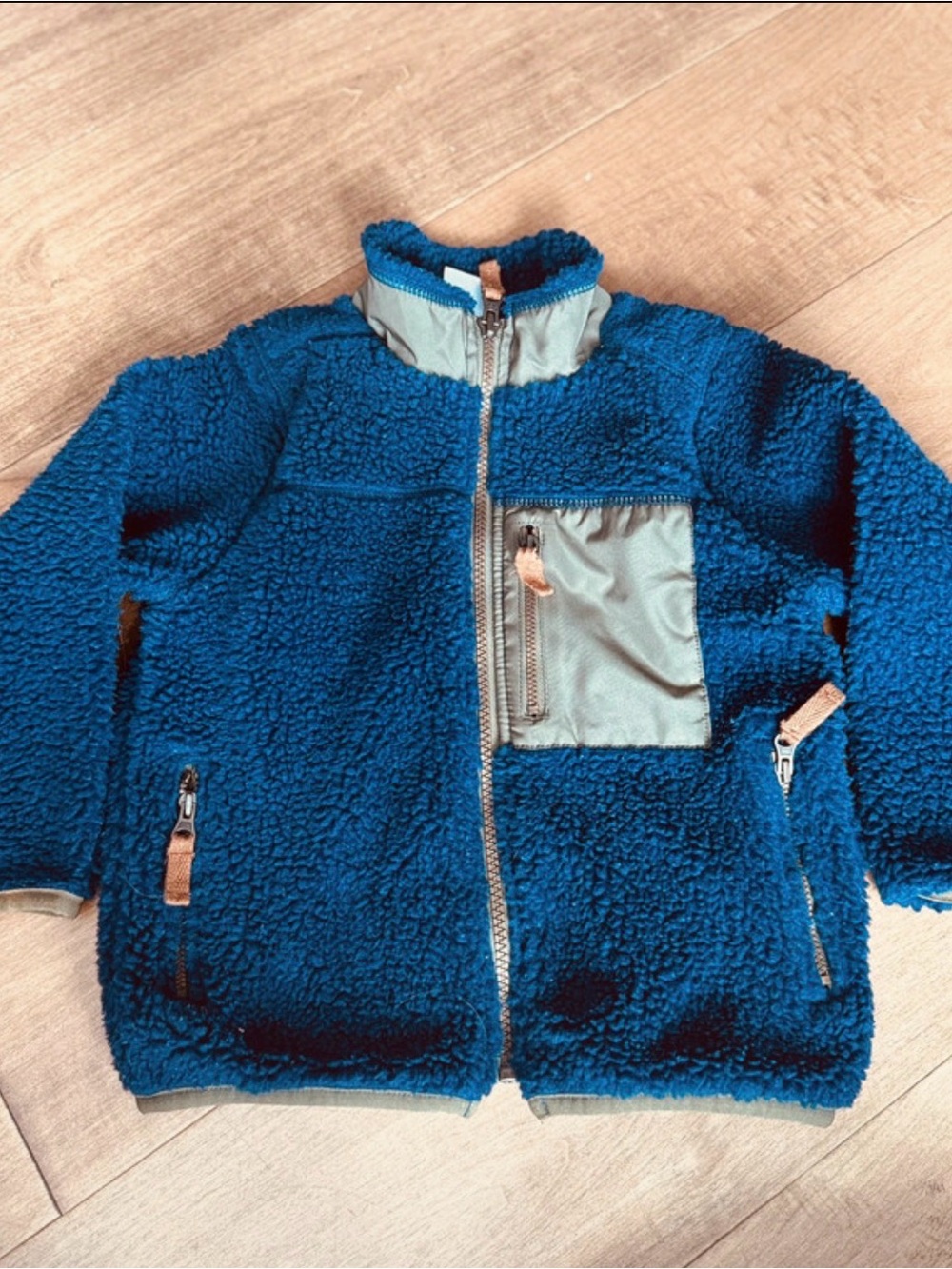 Carter's Navy Sherpa Jacket with sage green Chest Pocket